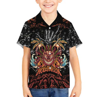 Aloha Halloween Family Matching Off Shoulder Short Dress and Hawaiian Shirt Horror Tiki Heavy Metal Style LT05 Son's Shirt Black - Polynesian Pride
