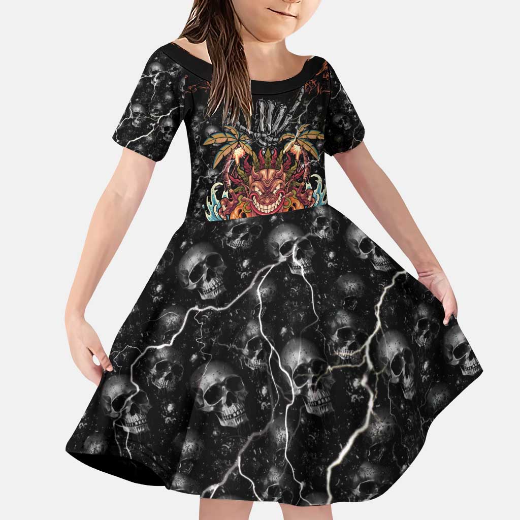 Aloha Halloween Family Matching Puletasi and Hawaiian Shirt Horror Tiki Heavy Metal Style LT05 Daughter's Dress Black - Polynesian Pride