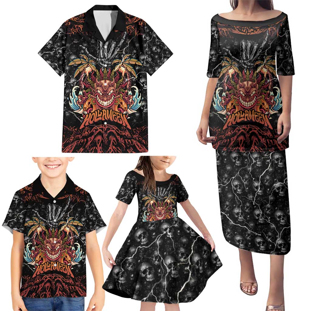 Aloha Halloween Family Matching Puletasi and Hawaiian Shirt Horror Tiki Heavy Metal Style LT05 - Polynesian Pride