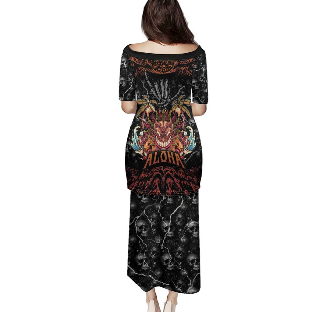 Aloha Halloween Family Matching Puletasi and Hawaiian Shirt Horror Tiki Heavy Metal Style LT05 - Polynesian Pride
