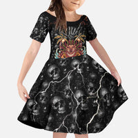 Aloha Halloween Family Matching Short Sleeve Bodycon Dress and Hawaiian Shirt Horror Tiki Heavy Metal Style LT05 Daughter's Dress Black - Polynesian Pride