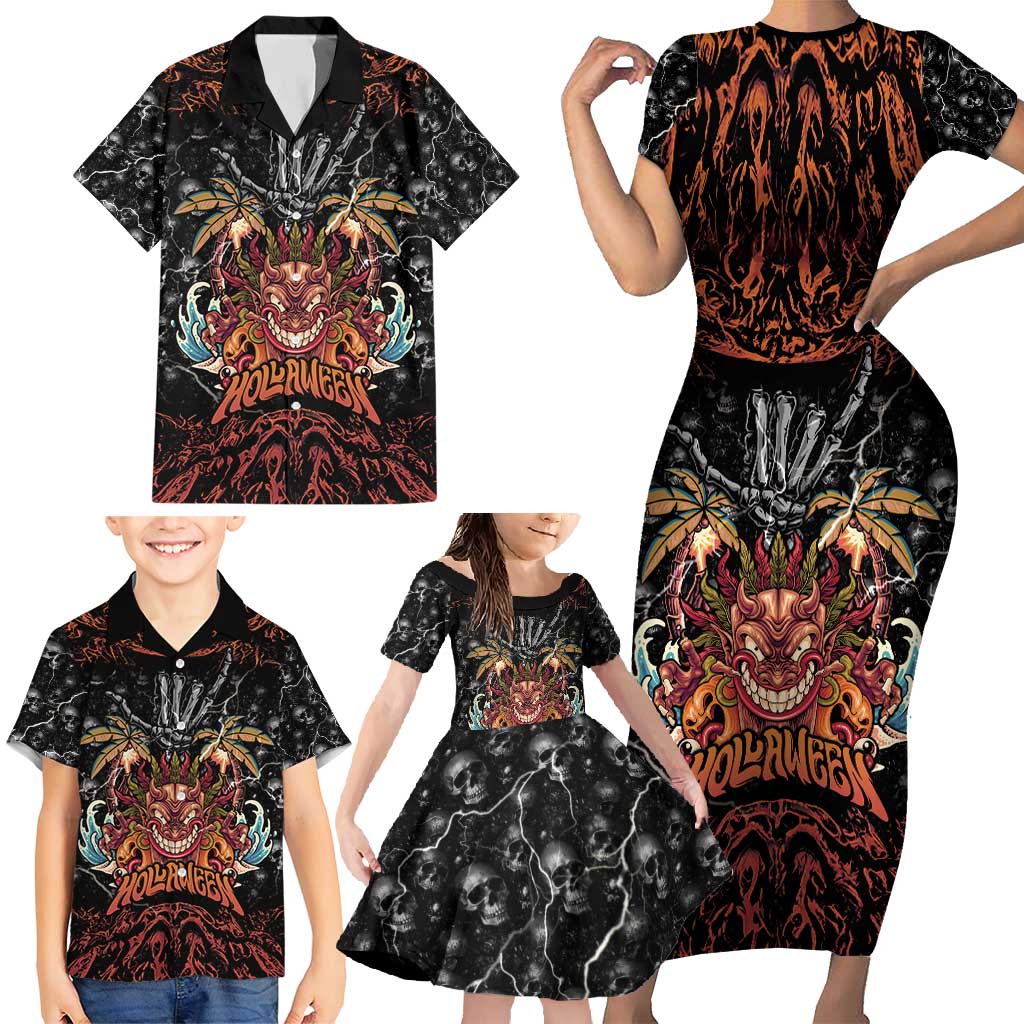 Aloha Halloween Family Matching Short Sleeve Bodycon Dress and Hawaiian Shirt Horror Tiki Heavy Metal Style LT05 - Polynesian Pride
