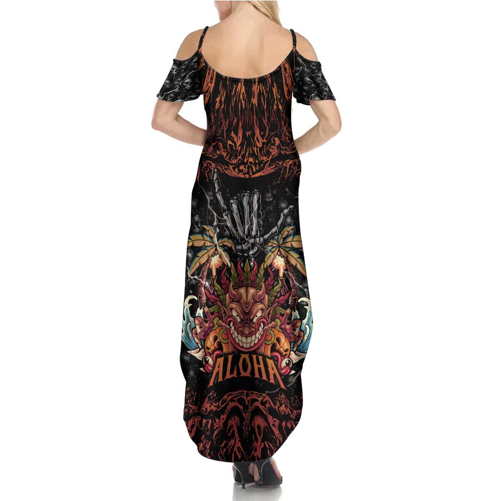 Aloha Halloween Family Matching Summer Maxi Dress and Hawaiian Shirt Horror Tiki Heavy Metal Style LT05 - Polynesian Pride
