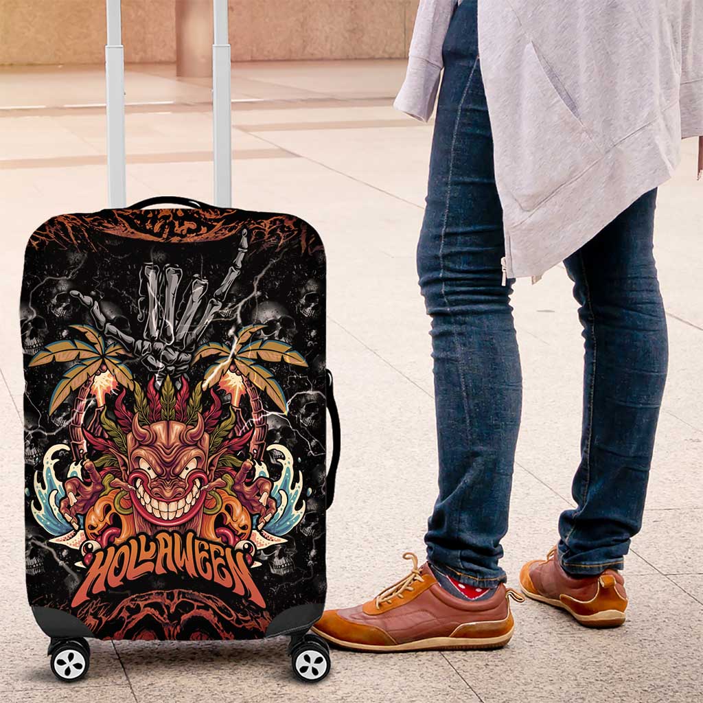 Aloha Halloween Luggage Cover Horror Tiki Heavy Metal Style LT05 Black - Polynesian Pride