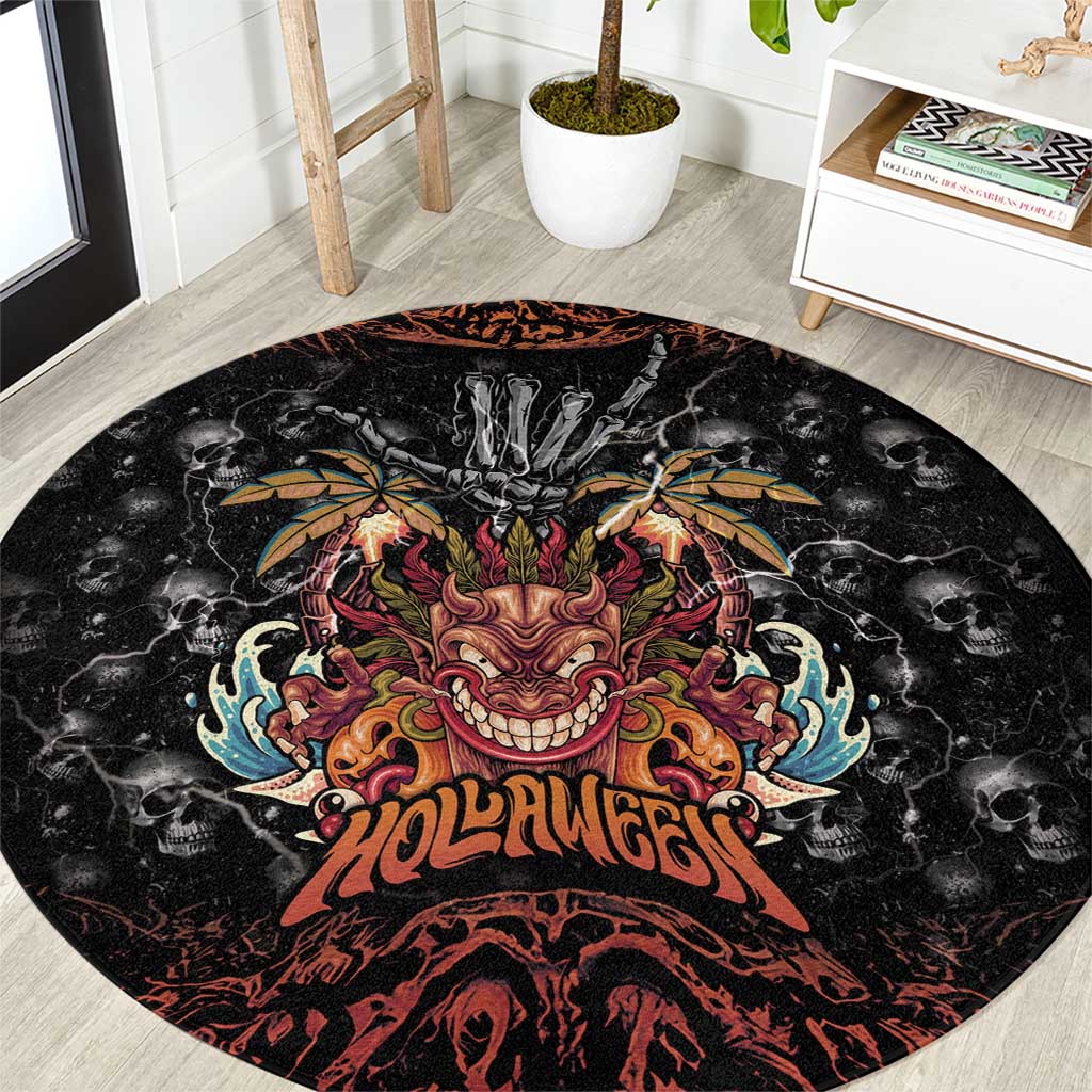 Aloha Halloween Round Carpet Horror Tiki Heavy Metal Style LT05 Black - Polynesian Pride