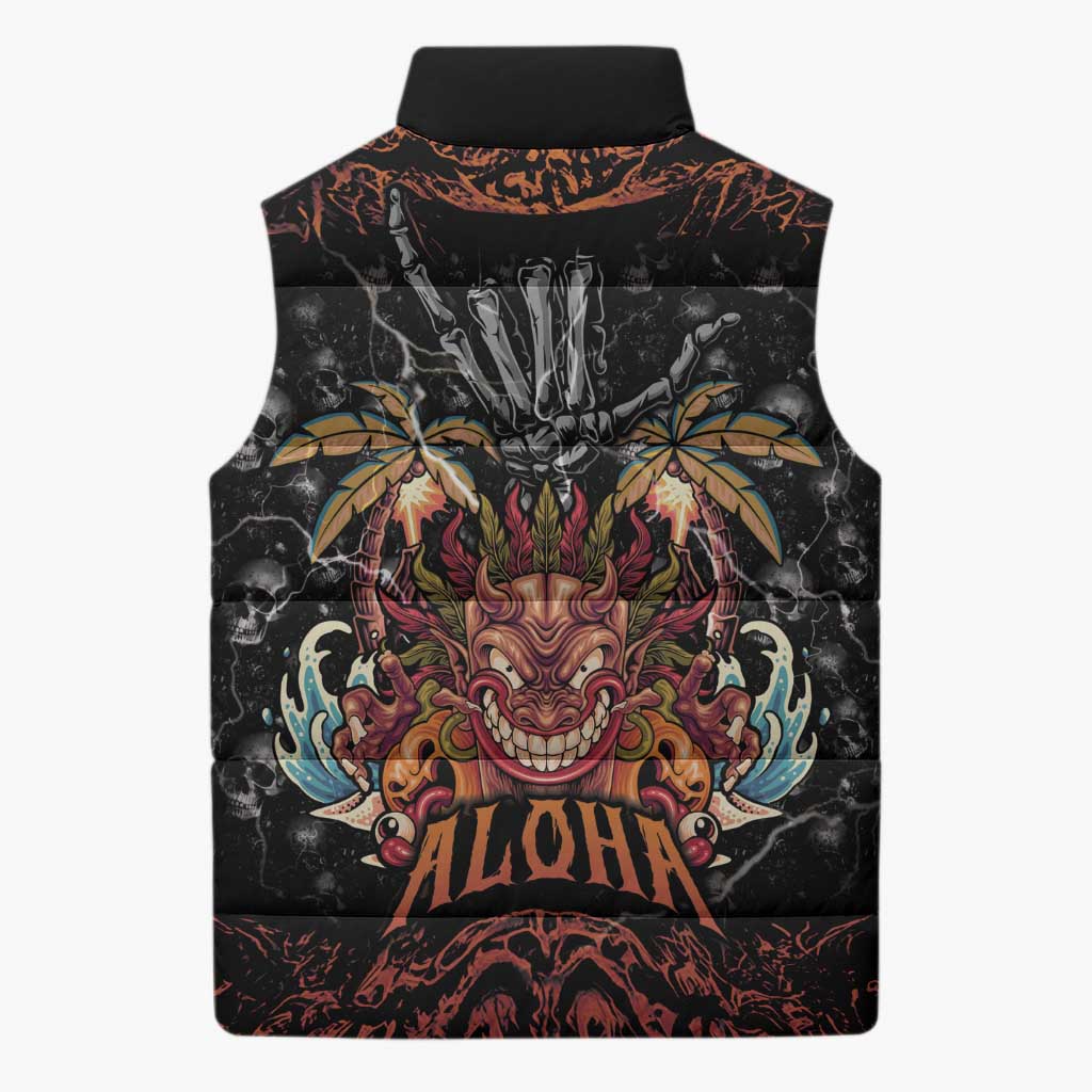 Aloha Halloween Sleeveless Puffer Jacket Horror Tiki Heavy Metal Style LT05 - Polynesian Pride