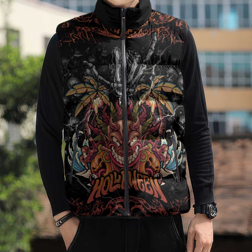 Aloha Halloween Sleeveless Puffer Jacket Horror Tiki Heavy Metal Style LT05 - Polynesian Pride
