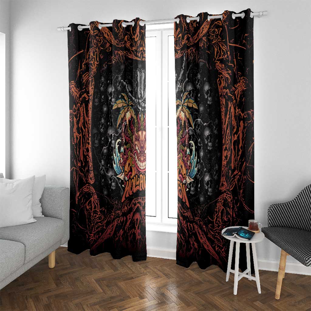 Aloha Halloween Window Curtain Horror Tiki Heavy Metal Style LT05 With Grommets Black - Polynesian Pride