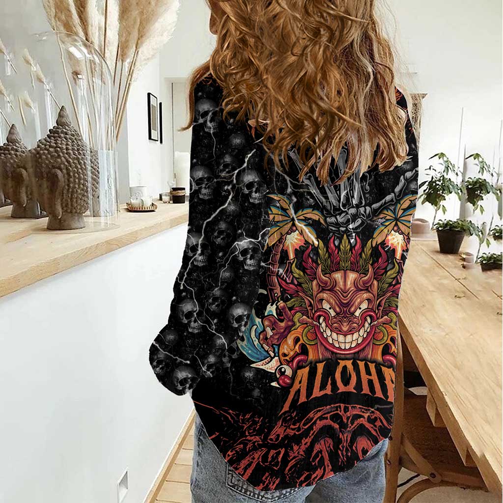 Aloha Halloween Women Casual Shirt Horror Tiki Heavy Metal Style - Polynesian Pride