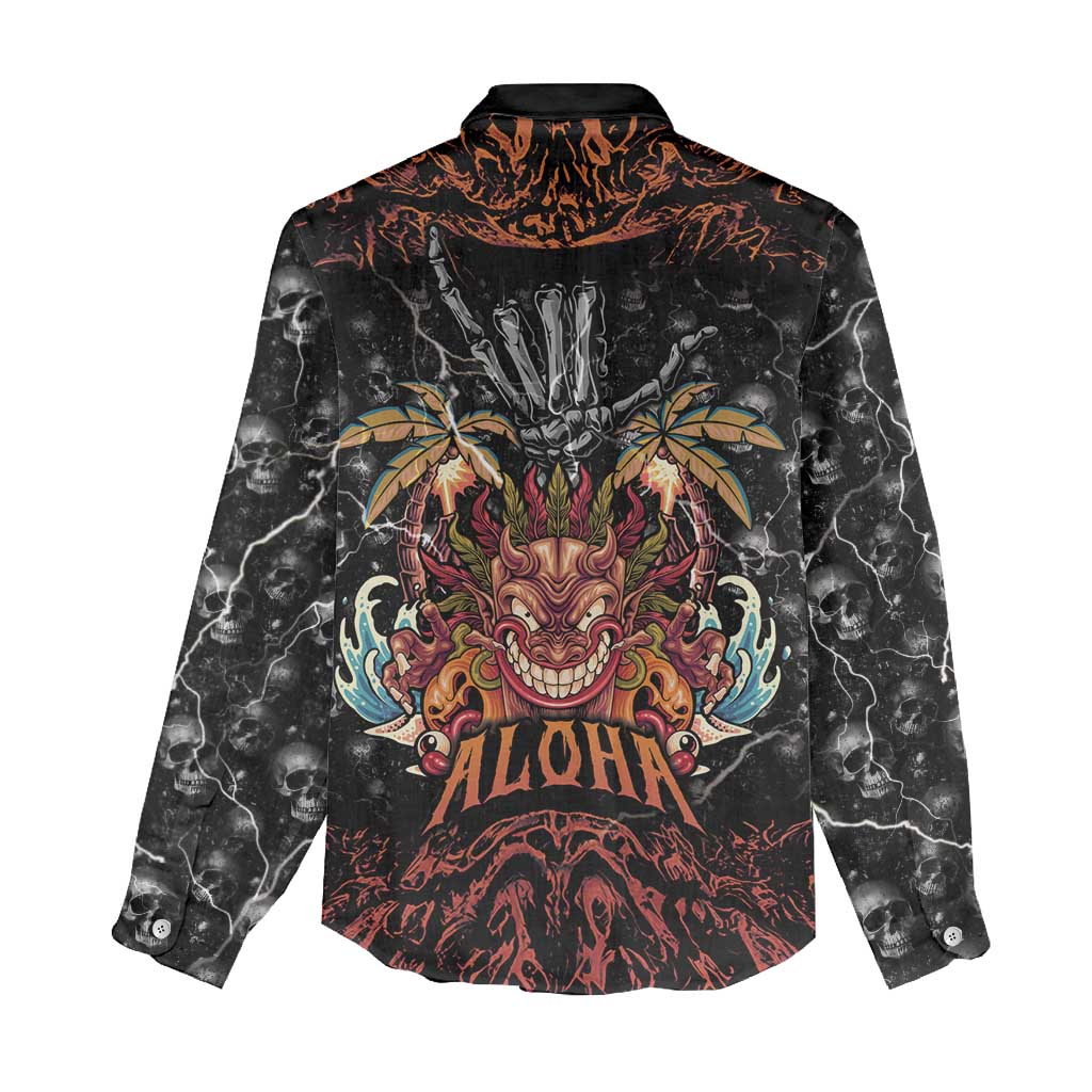 Aloha Halloween Women Casual Shirt Horror Tiki Heavy Metal Style - Polynesian Pride