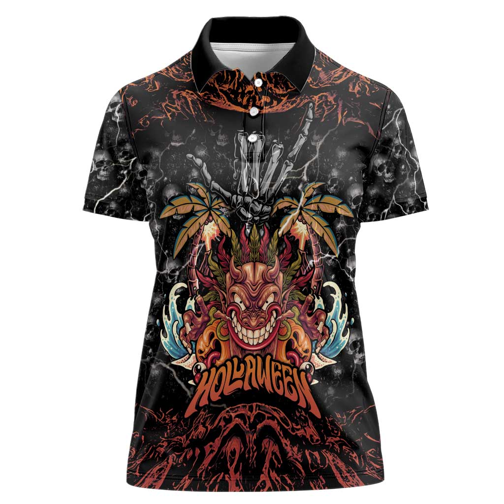 Aloha Halloween Women Polo Shirt Horror Tiki Heavy Metal Style - Polynesian Pride