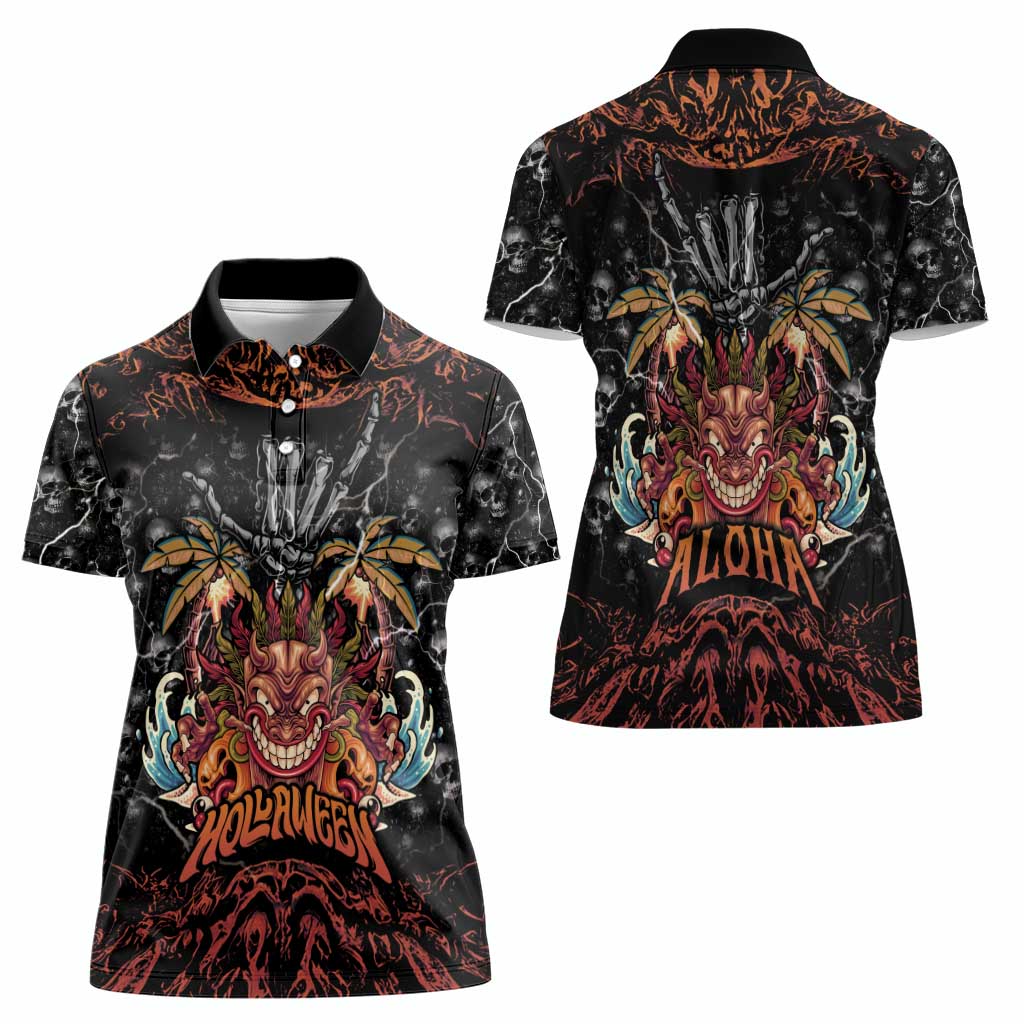Aloha Halloween Women Polo Shirt Horror Tiki Heavy Metal Style - Polynesian Pride