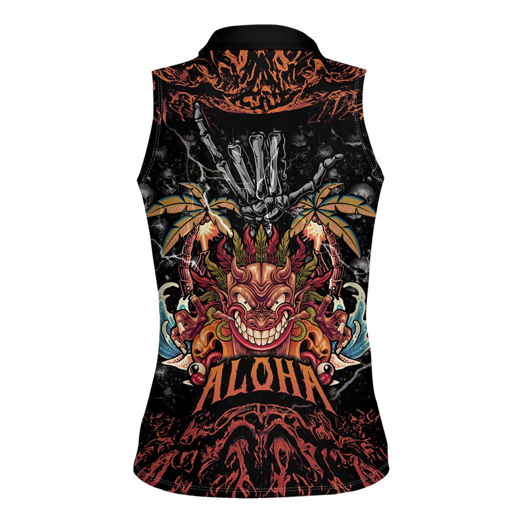 Aloha Halloween Women Sleeveless Polo Shirt Horror Tiki Heavy Metal Style LT05 - Polynesian Pride