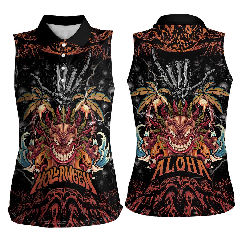 Aloha Halloween Women Sleeveless Polo Shirt Horror Tiki Heavy Metal Style LT05 - Polynesian Pride