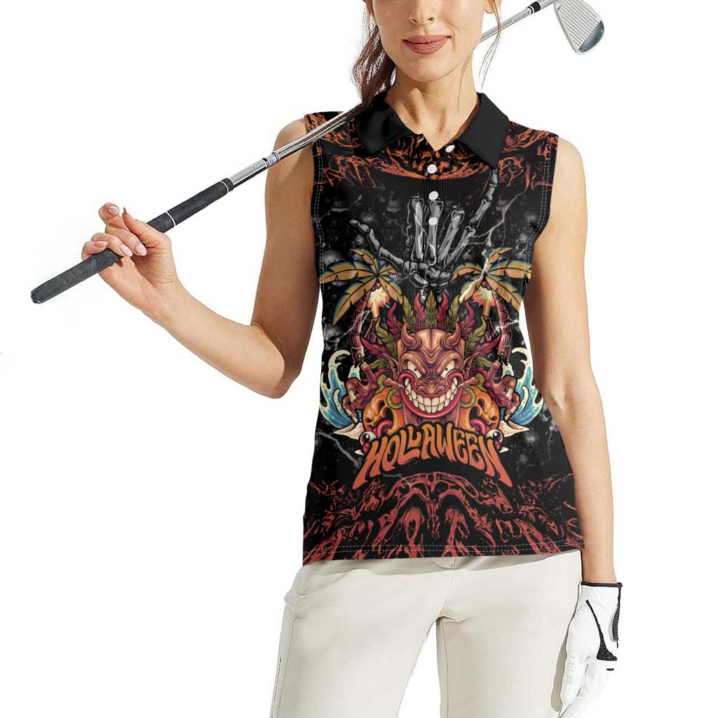 Aloha Halloween Women Sleeveless Polo Shirt Horror Tiki Heavy Metal Style LT05 - Polynesian Pride