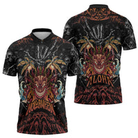 Aloha Halloween Zipper Polo Shirt Horror Tiki Heavy Metal Style - Polynesian Pride