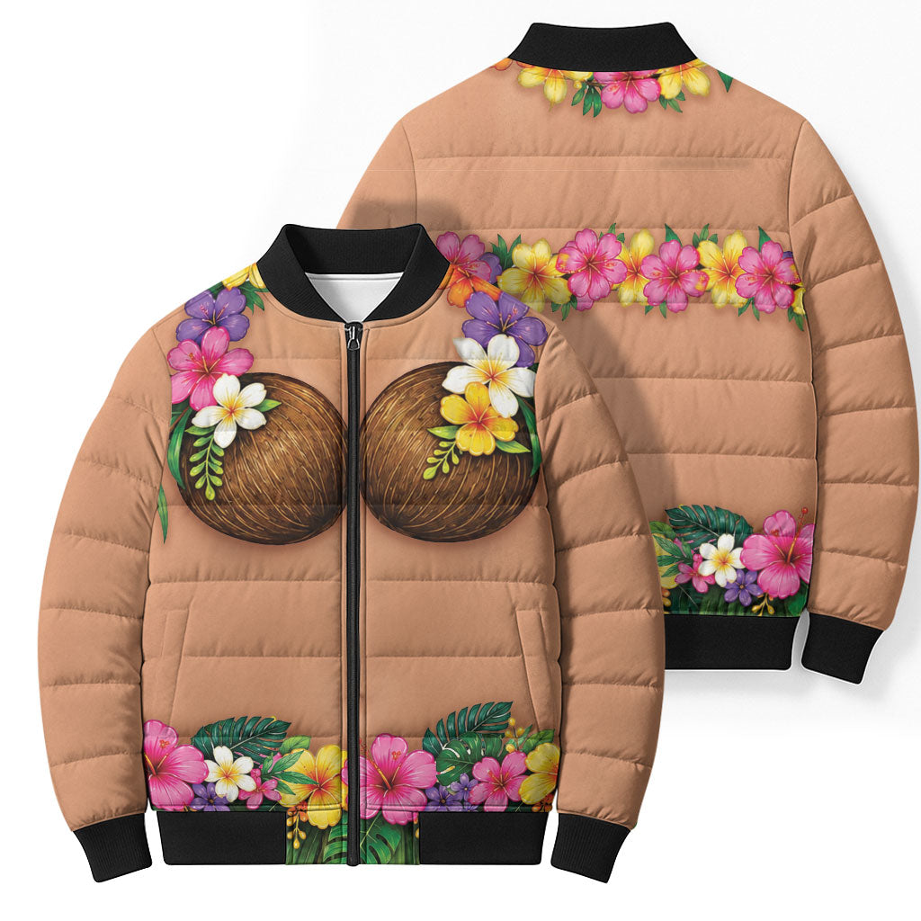 Hawaii Hula Costume Bomber Puffer Jacket Coconut Bra Lei Flowers Grass Skirt LT05 - Polynesian Pride