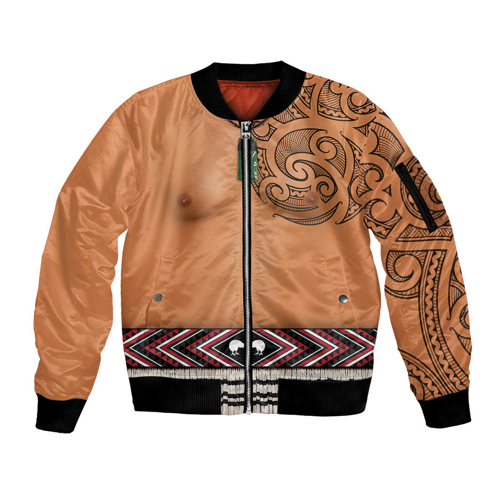 New Zealand Maori Tattoo Costume Sleeve Zip Bomber Jacket LT05 Unisex Beige - Polynesian Pride