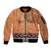 New Zealand Maori Tattoo Costume Sleeve Zip Bomber Jacket LT05 Unisex Beige - Polynesian Pride