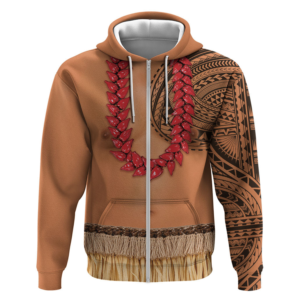 Samoa Tribal Tattoo Costume Hoodie Ula Fala Necklace LT05 Zip Hoodie Beige - Polynesian Pride