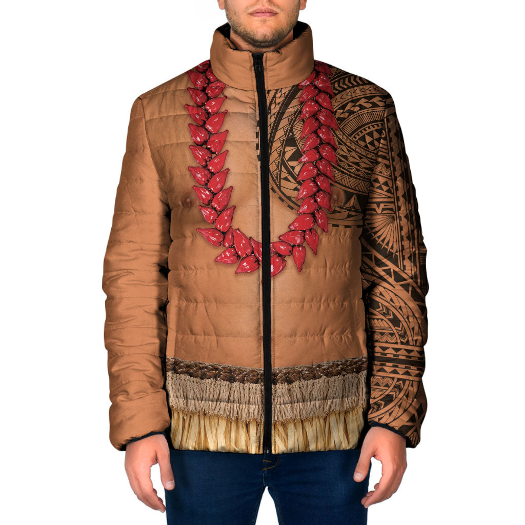 Samoa Tribal Tattoo Costume Padded Jacket Ula Fala Necklace LT05 Men Beige - Polynesian Pride