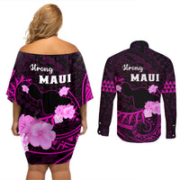 Hawaii Strong Maui Couples Matching Off Shoulder Short Dress and Long Sleeve Button Shirt Lahaina Is Not For Sale LT05 - Polynesian Pride