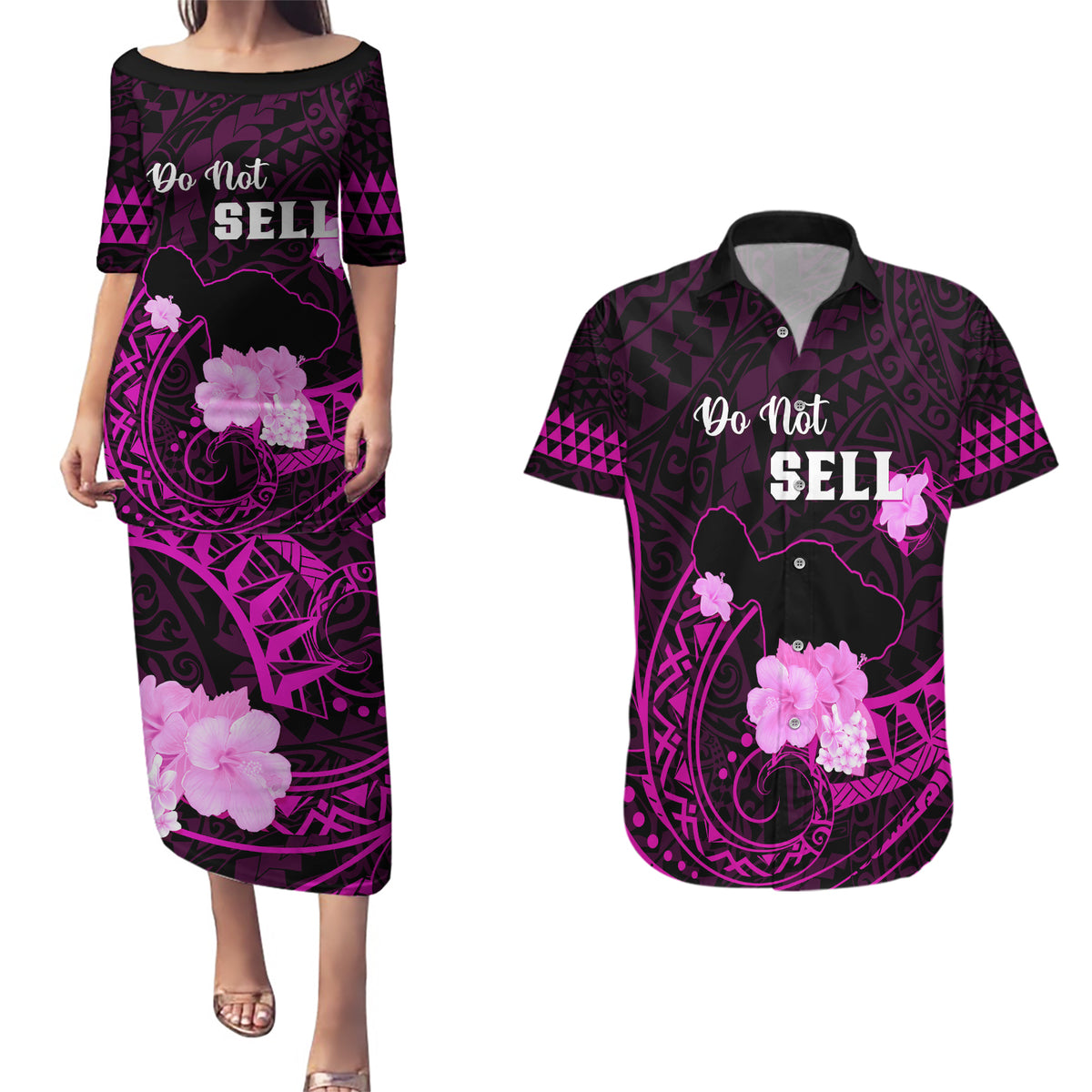 Hawaii Strong Maui Couples Matching Puletasi Dress and Hawaiian Shirt Lahaina Is Not For Sale LT05 Pink - Polynesian Pride