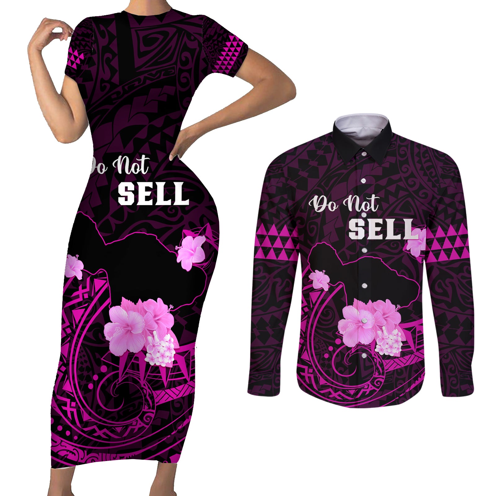 Hawaii Strong Maui Couples Matching Short Sleeve Bodycon Dress and Long Sleeve Button Shirt Lahaina Is Not For Sale LT05 Pink - Polynesian Pride