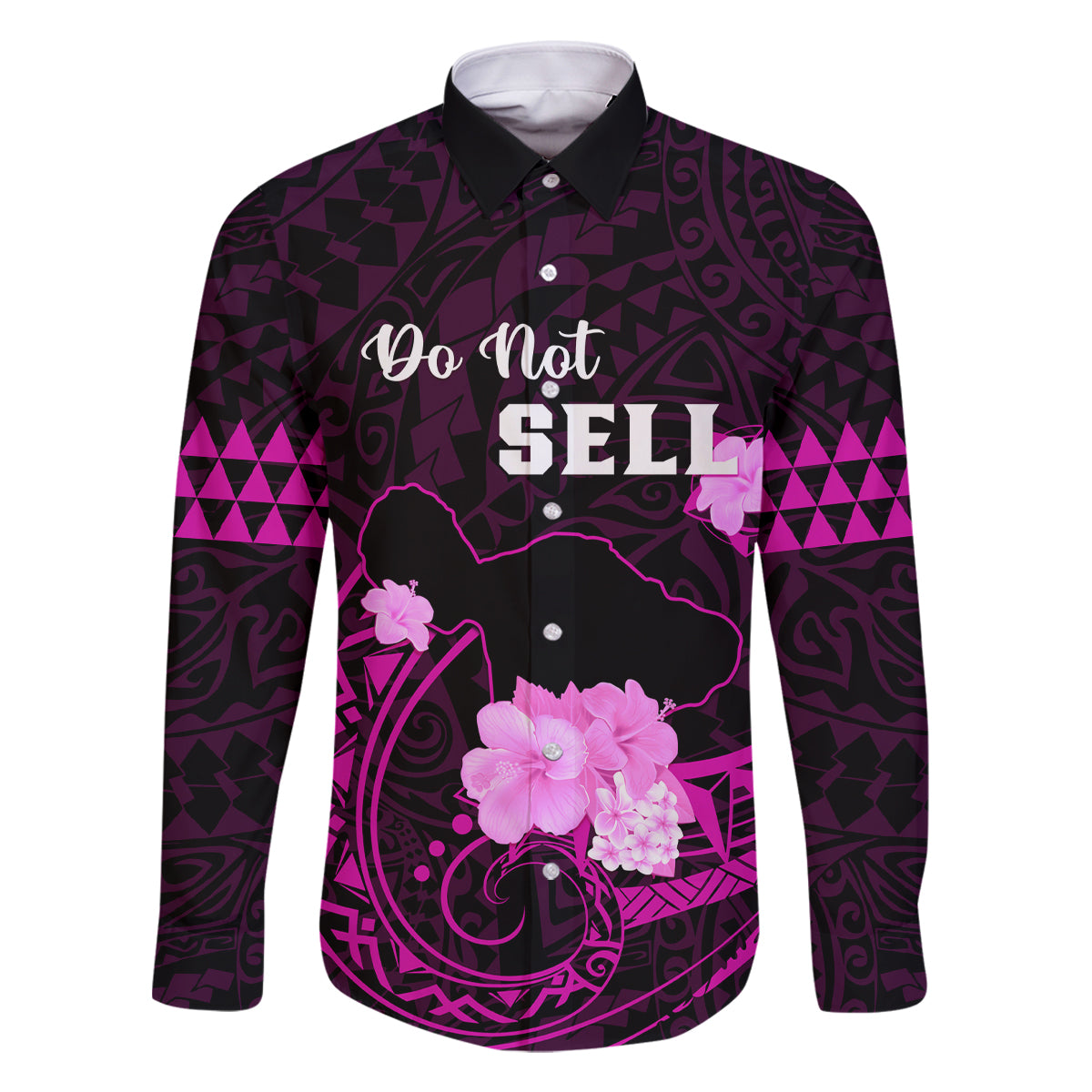 Hawaii Strong Maui Family Matching Off Shoulder Maxi Dress and Hawaiian Shirt Lahaina Is Not For Sale LT05 Dad's Shirt - Long Sleeve Pink - Polynesian Pride