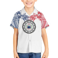 Samoa Black Saturday Family Matching Off Shoulder Long Sleeve Dress and Hawaiian Shirt Polynesian Tribal Simple Style LT05 Son's Shirt White - Polynesian Pride