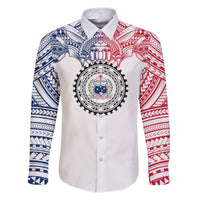 Samoa Black Saturday Family Matching Puletasi Dress and Hawaiian Shirt Polynesian Tribal Simple Style LT05 Dad's Shirt - Long Sleeve White - Polynesian Pride