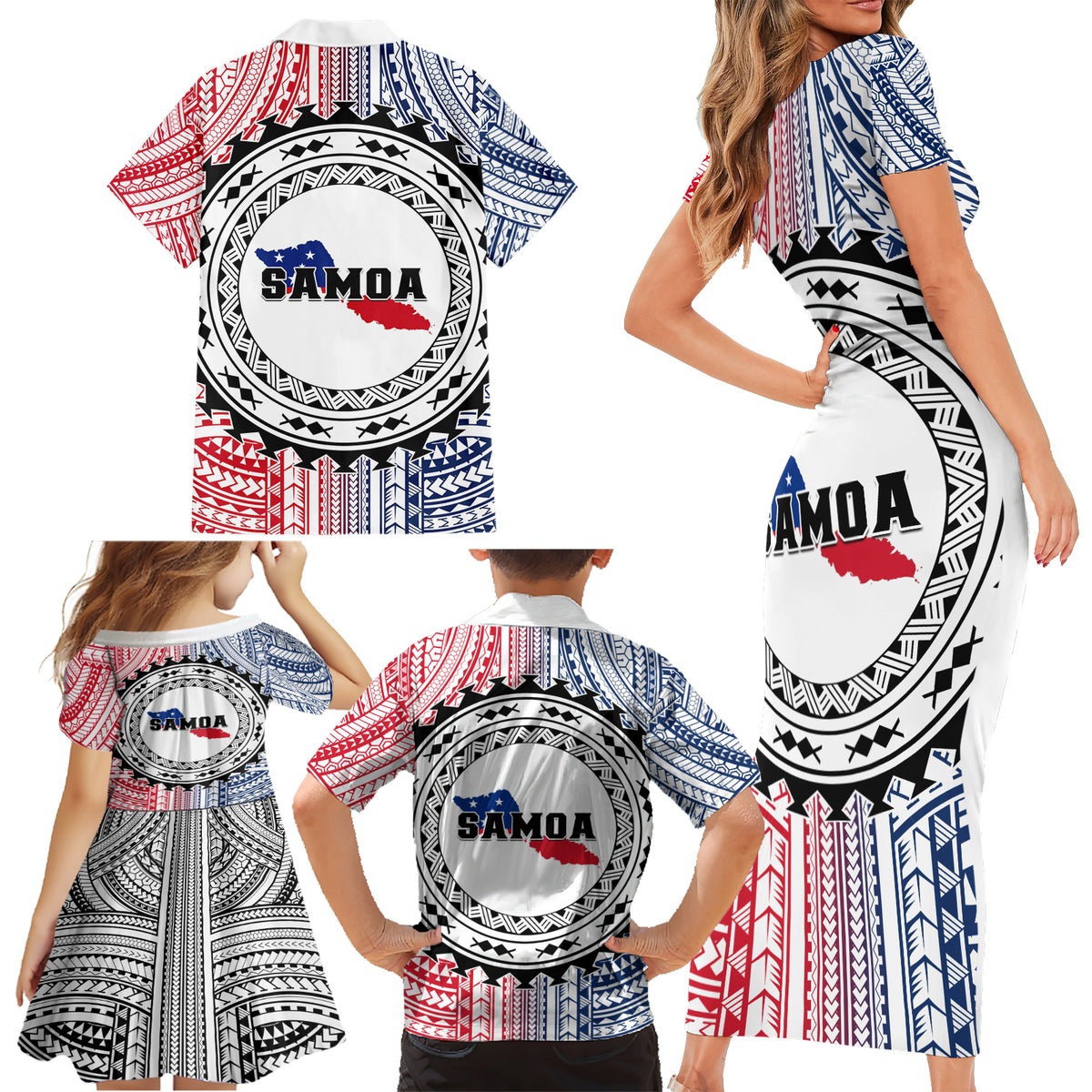 Samoa Black Saturday Family Matching Short Sleeve Bodycon Dress and Hawaiian Shirt Polynesian Tribal Simple Style LT05 - Polynesian Pride