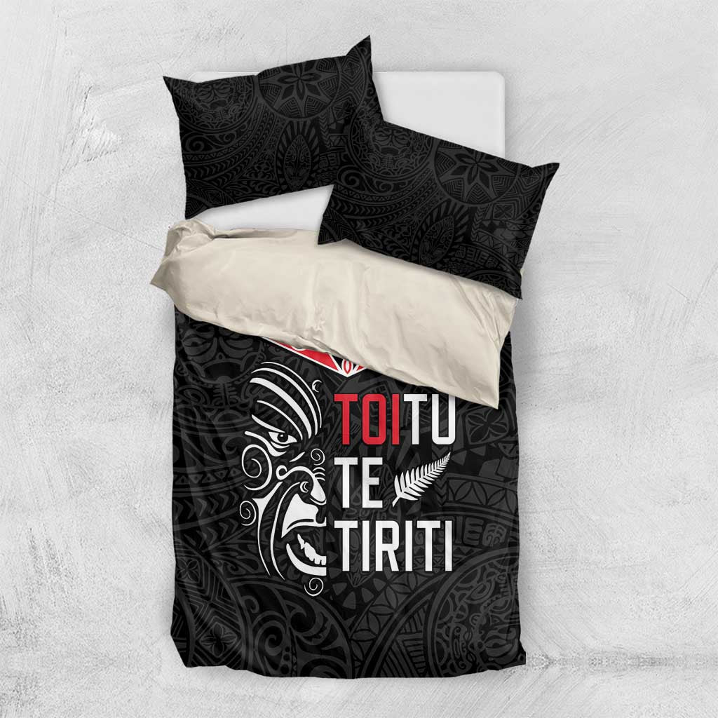 Aotearoa Toitu Te Tiriti Bedding Set New Zealand Honour The Treaty LT05 US Twin 172cm x 218cm Black - Polynesian Pride