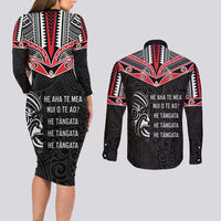 Aotearoa Toitu Te Tiriti Couples Matching Long Sleeve Bodycon Dress and Long Sleeve Button Shirt New Zealand Honour The Treaty LT05 - Polynesian Pride
