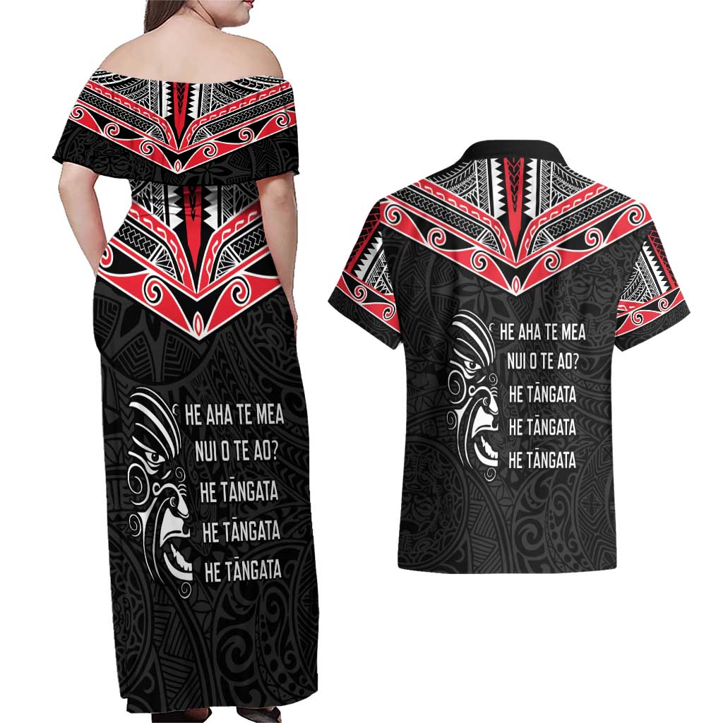 Aotearoa Toitu Te Tiriti Couples Matching Off Shoulder Maxi Dress and Hawaiian Shirt New Zealand Honour The Treaty LT05 - Polynesian Pride