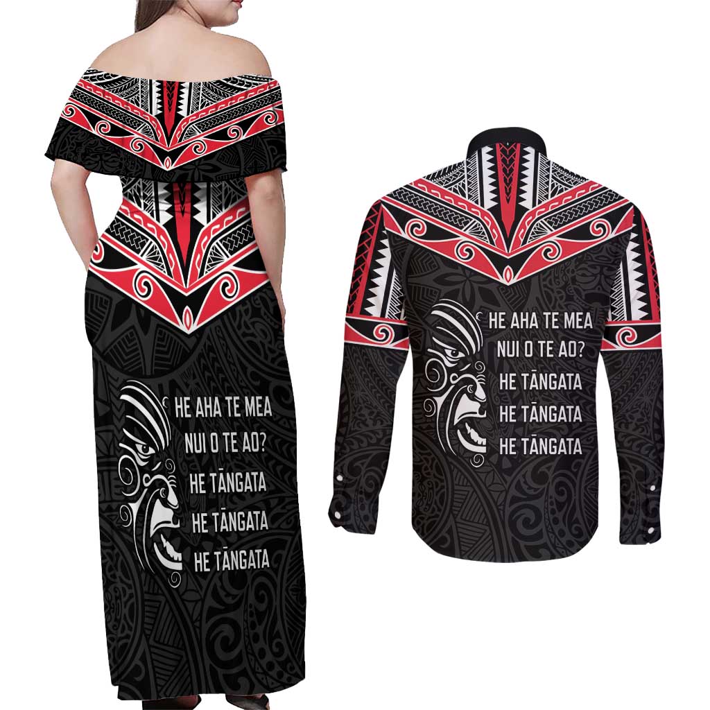 Aotearoa Toitu Te Tiriti Couples Matching Off Shoulder Maxi Dress and Long Sleeve Button Shirt New Zealand Honour The Treaty LT05 - Polynesian Pride