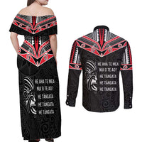 Aotearoa Toitu Te Tiriti Couples Matching Off Shoulder Maxi Dress and Long Sleeve Button Shirt New Zealand Honour The Treaty LT05 - Polynesian Pride
