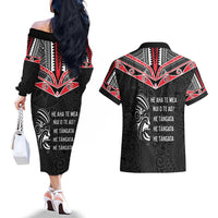 Aotearoa Toitu Te Tiriti Couples Matching Off The Shoulder Long Sleeve Dress and Hawaiian Shirt New Zealand Honour The Treaty LT05 - Polynesian Pride