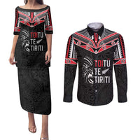 Aotearoa Toitu Te Tiriti Couples Matching Puletasi and Long Sleeve Button Shirt New Zealand Honour The Treaty LT05 Black - Polynesian Pride