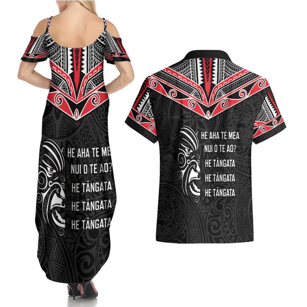 Aotearoa Toitu Te Tiriti Couples Matching Summer Maxi Dress and Hawaiian Shirt New Zealand Honour The Treaty LT05 - Polynesian Pride