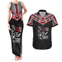 Aotearoa Toitu Te Tiriti Couples Matching Tank Maxi Dress and Hawaiian Shirt New Zealand Honour The Treaty LT05 Black - Polynesian Pride