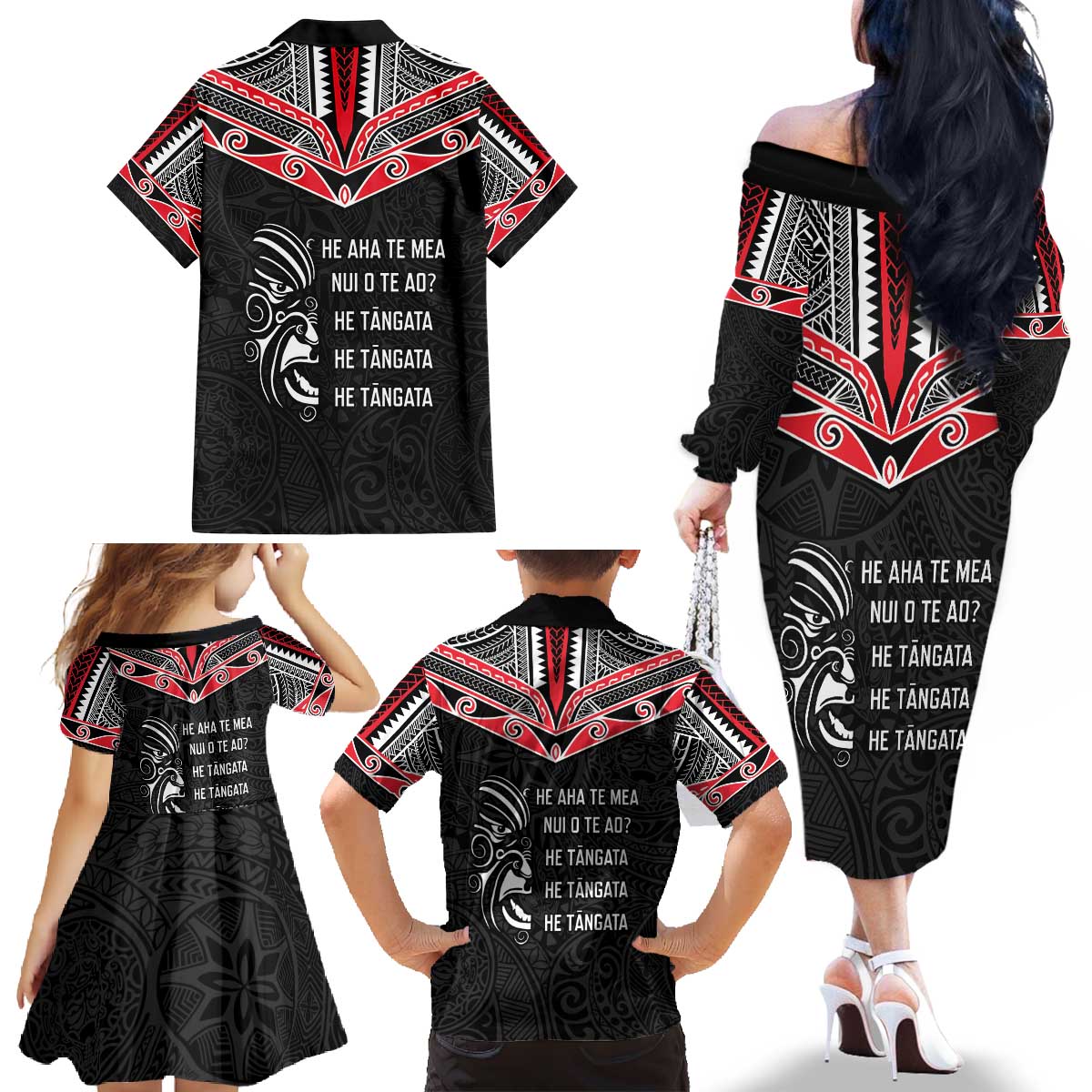 Aotearoa Toitu Te Tiriti Family Matching Off The Shoulder Long Sleeve Dress and Hawaiian Shirt New Zealand Honour The Treaty LT05 - Polynesian Pride