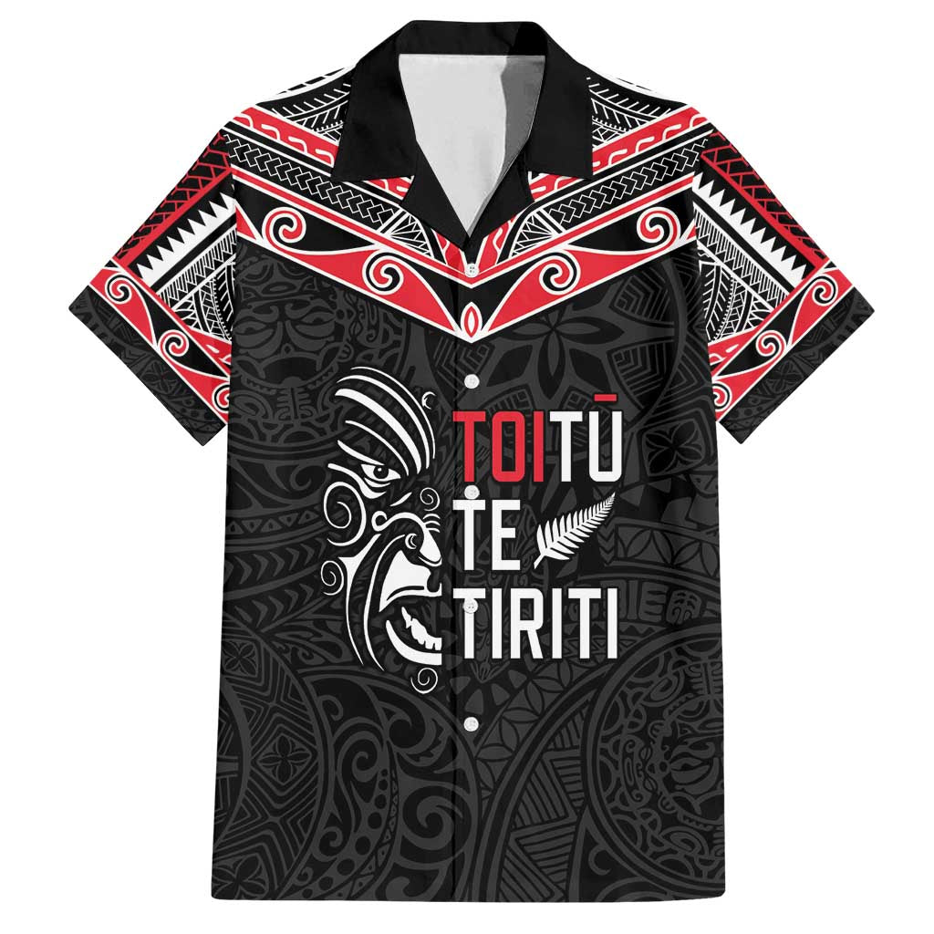 Aotearoa Toitu Te Tiriti Family Matching Off Shoulder Maxi Dress and Hawaiian Shirt New Zealand Honour The Treaty LT05 Dad's Shirt - Short Sleeve Black - Polynesian Pride
