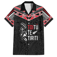 Aotearoa Toitu Te Tiriti Family Matching Off Shoulder Maxi Dress and Hawaiian Shirt New Zealand Honour The Treaty LT05 Dad's Shirt - Short Sleeve Black - Polynesian Pride