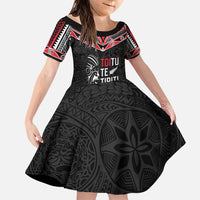 Aotearoa Toitu Te Tiriti Family Matching Puletasi and Hawaiian Shirt New Zealand Honour The Treaty LT05 Daughter's Dress Black - Polynesian Pride