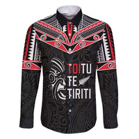 Aotearoa Toitu Te Tiriti Family Matching Puletasi and Hawaiian Shirt New Zealand Honour The Treaty LT05 Dad's Shirt - Long Sleeve Black - Polynesian Pride