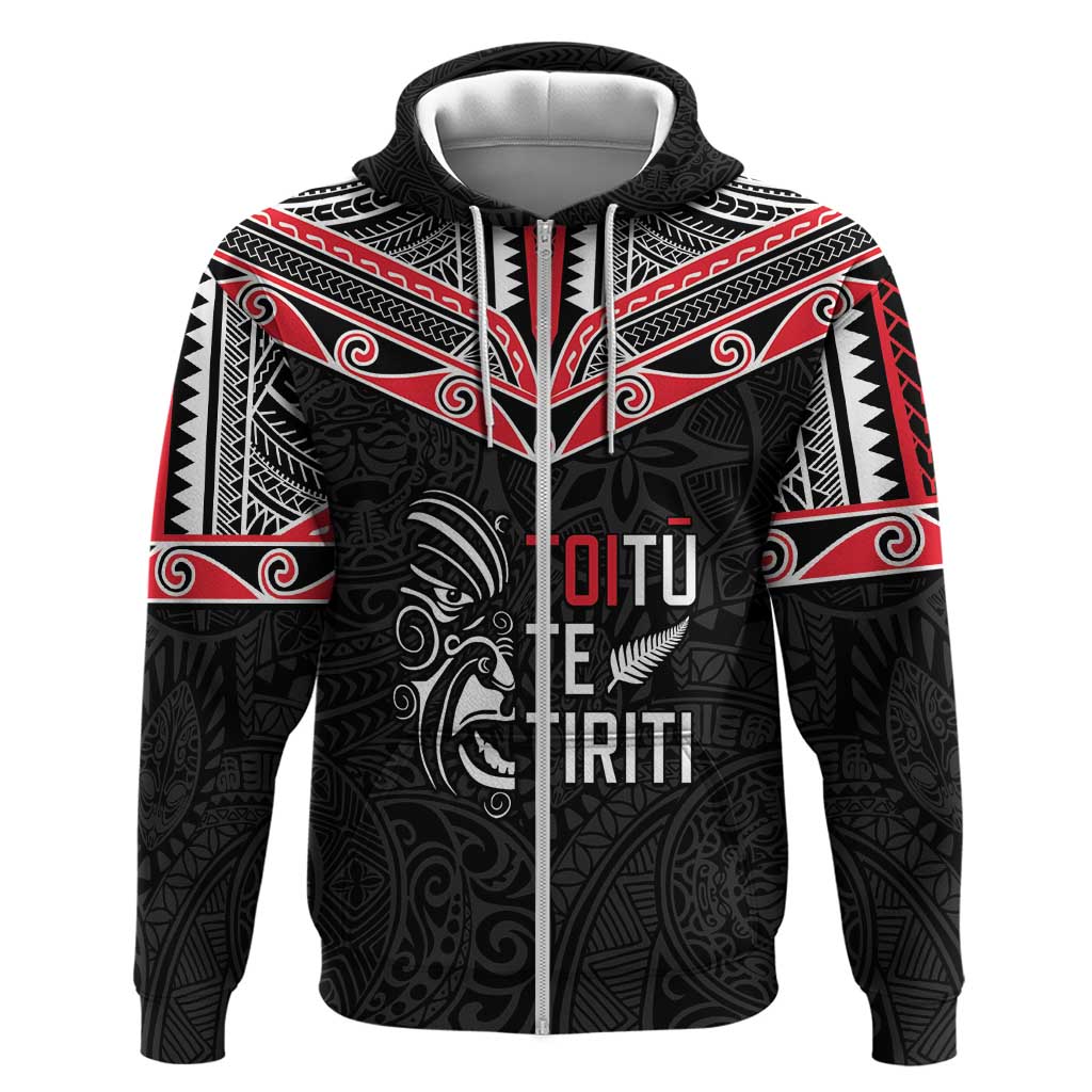 Aotearoa Toitu Te Tiriti Hoodie New Zealand Honour The Treaty LT05 Zip Hoodie Black - Polynesian Pride