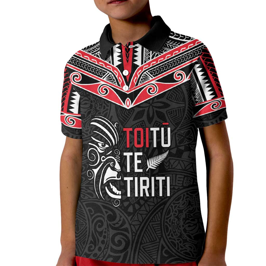 Aotearoa Toitu Te Tiriti Kid Polo Shirt New Zealand Honour The Treaty LT05 Kid Black - Polynesian Pride