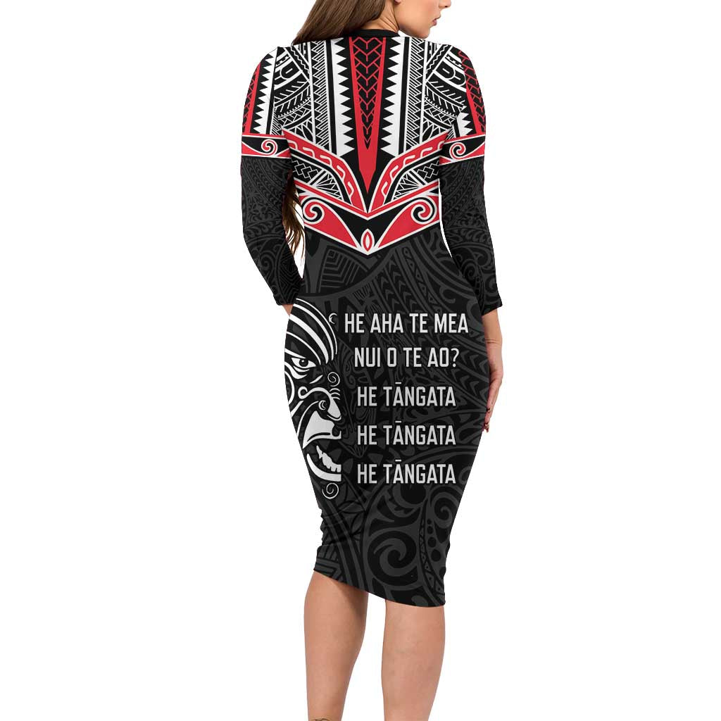 Aotearoa Toitu Te Tiriti Long Sleeve Bodycon Dress New Zealand Honour The Treaty LT05 - Polynesian Pride