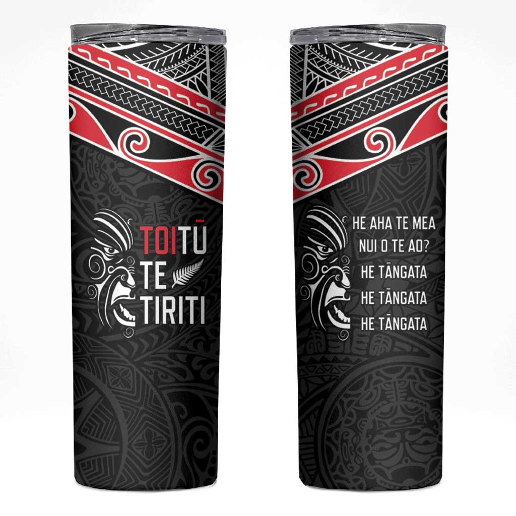 Aotearoa Toitu Te Tiriti Skinny Tumbler New Zealand Honour The Treaty LT05 Black - Polynesian Pride